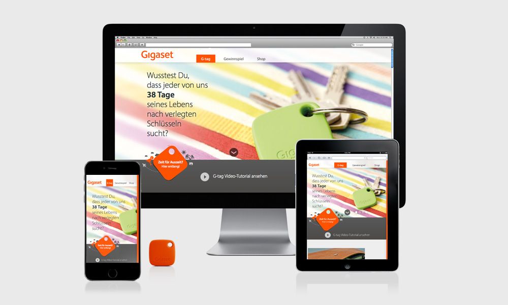 Gigaset-G-tag-Website auf Desktop, Tablet und Smartphone