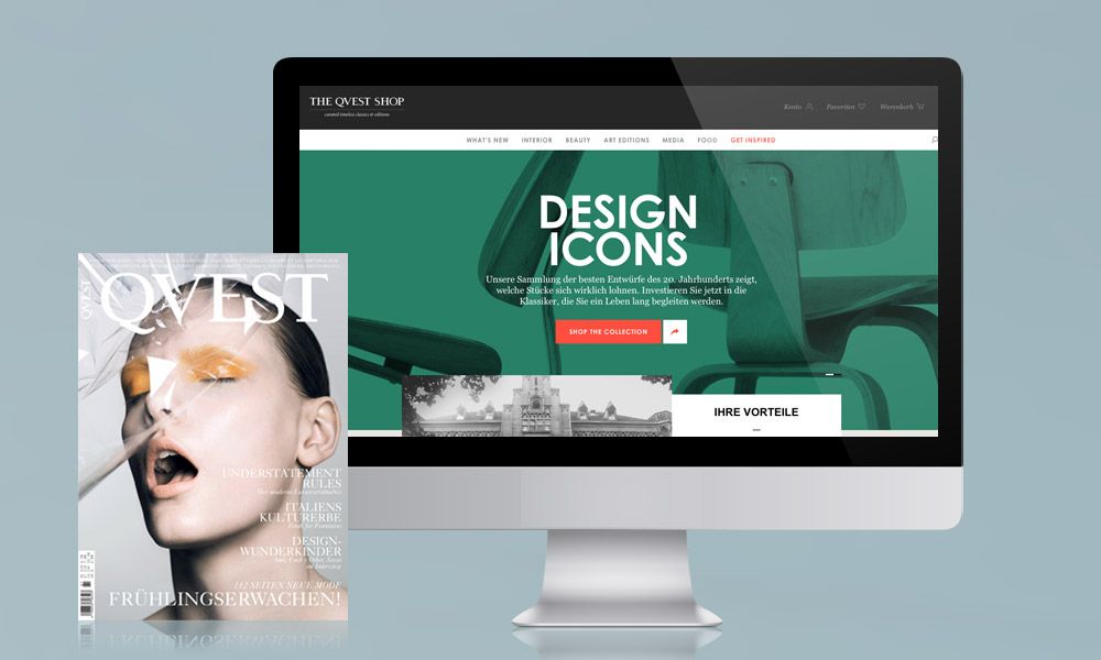 QVEST-Onlineshop auf dem Desktop neben dem QVEST-Magazin