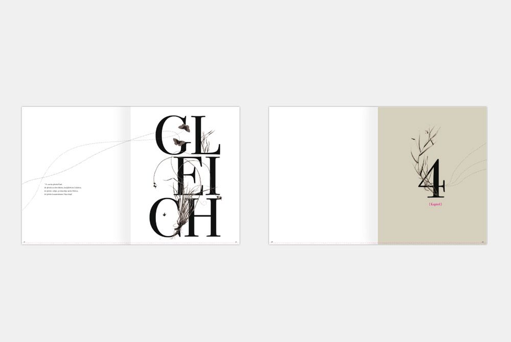 Typografische Doppelseiten des Buchs Sprachgebunden